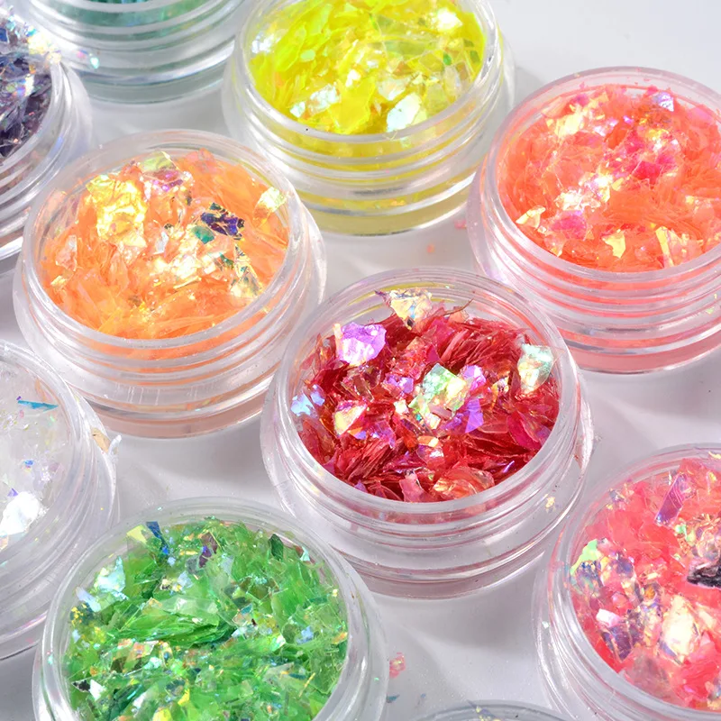 

12 Color/Set Nail rregular Shell Glitter Decoration Powder Cellophane Paper Sequin Manicure Sticker Design DIY Tips