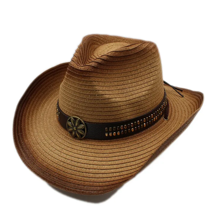 Модная женская и мужская соломенная открытая западная ковбойская шляпа для джентльмена ковбойская джазовая церковная Кепка для папы Летняя Пляжная Солнцезащитная шляпа - Цвет: Light Coffee
