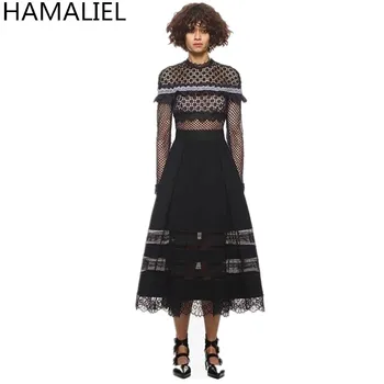 

Self Portrait Style Autumn Women Dress New 2018 Runway Women Lace Patchwork Long Sleeve Hollow Out Ruffles Empire Party Dress