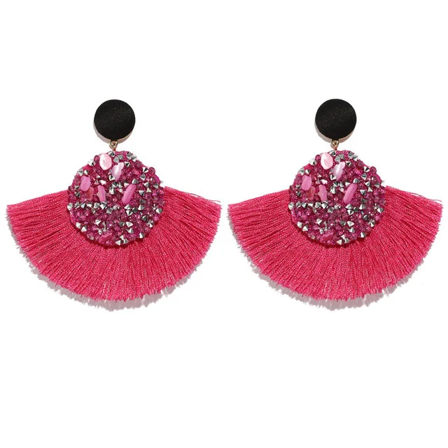 

Rhinestone Stone Earrings Handmade Women Tassel Bohemian Statement Luxury Long Crystal Earring Geometric Fringe Big Ethnic 2019