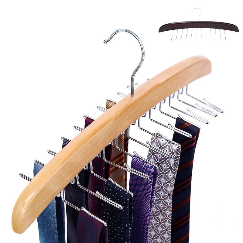 

Wooden Necktie Tie Hanger Rack Scarf Organizer Holder with 24 Hooks for Home