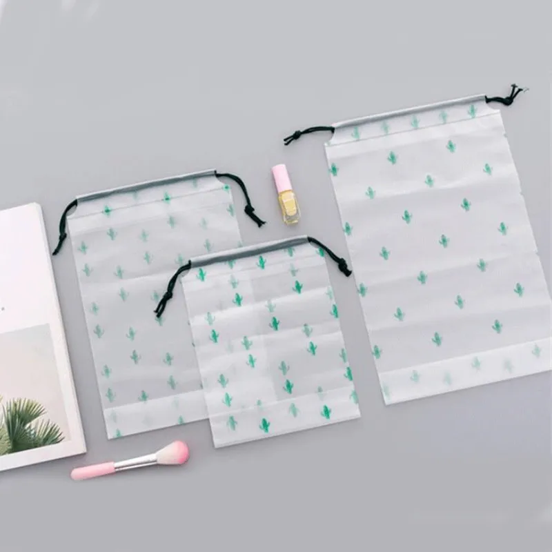 

1 PC Scrub Clear Storage Bags Cactus Transparent Waterproof Bag PVC Clothes Organizer Drawstring Bag Travel Storage Accessories