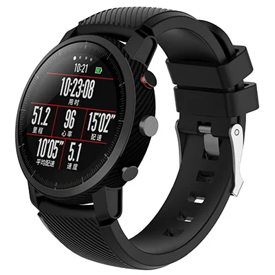 Hangrui 22 мм силиконовый ремешок для часов Amazfit для Huami Amazfit Stratos 2 2S разноцветный ремешок для часов браслеты браслет умный аксессуар - Цвет: Black