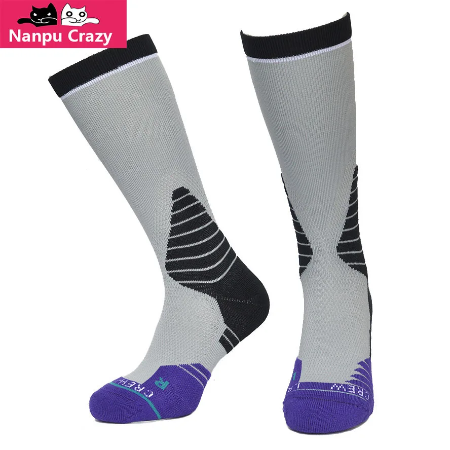 

Socks Men Sport Sock California Sacramento Gray Purple Basketball Sock Men Terry Anti-friction Compression Calf Protect Crew Sox