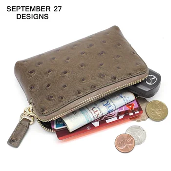 

women Coin Purses genuine leather Ladies wallets Ostrich Pattern Simple change purse Female Zipper wallet Money Bag key Pouch