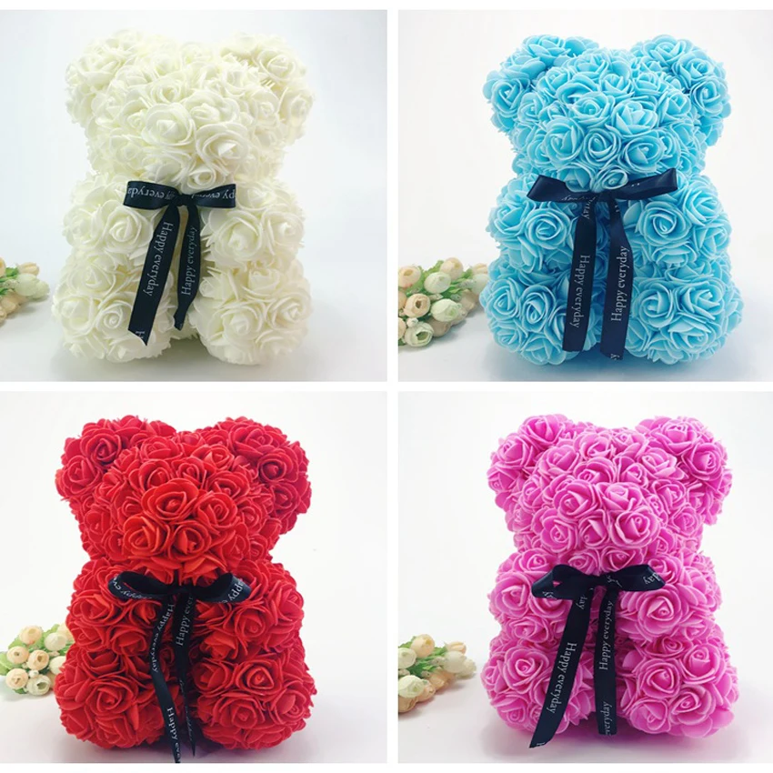 

25cm Foam Bear Mold Artificial Flower Head Rose Teddy Bear with box Valentine's Day Gifts Party Wedding Decoration