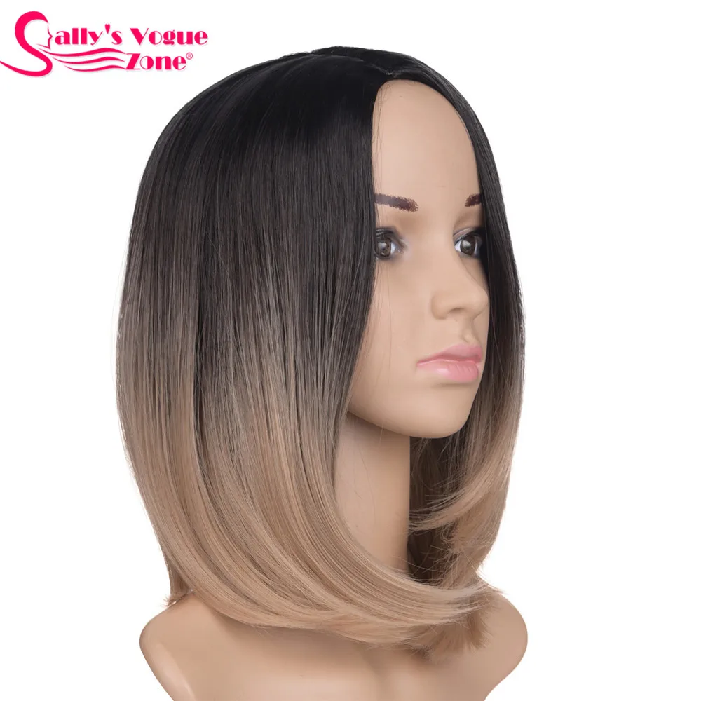 Sallyhair High Temperature Synthetic Ombre Color Short Straight Bob Wigs American African For Black Women 7 (7)