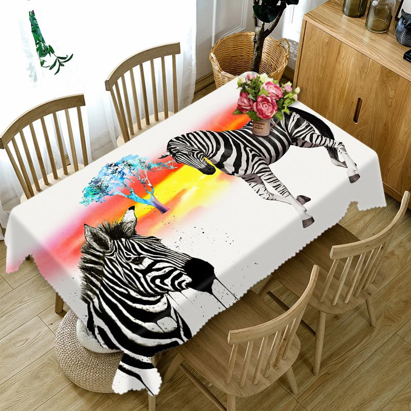 3D Tablecloth Zebra Sunset Pattern Washable Cloth Thicken Rectangular