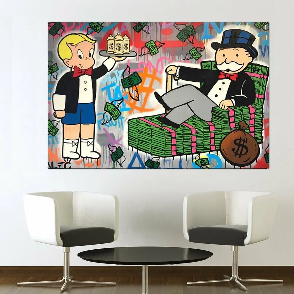 

Alec Monopoly Graffiti Handcraft Oil Painting on Canvas,"Richie spray" home decor wall art painting,24*36inch stretched