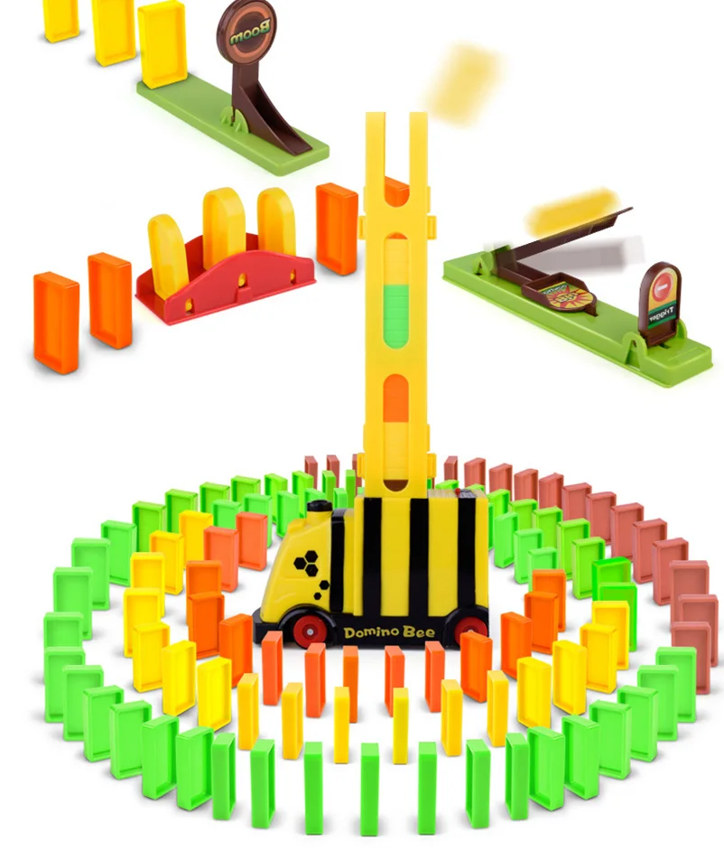 Домино электрический набор для укладки поезда, пластиковая домино, настольная игра, укладка автомобиля, цветные блоки домино, развивающие игрушки для детей