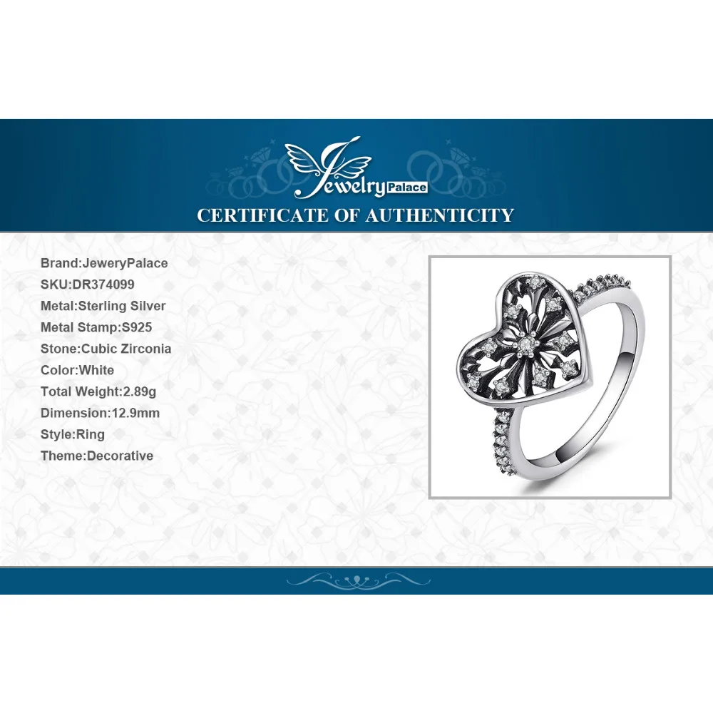 JewelryPalace 925 Sterling Silver GLiter Heart Ring Spring Flower Anniversary Gift Women Fashion Jewelry New Design Hot Selling