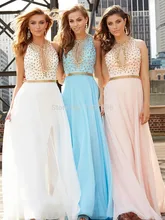 2015 neue Mode A Line Long Kristall Kleider Partyabend elegante Weiß und Gold Ballkleider Mit Schlitz Vestido de Formatura