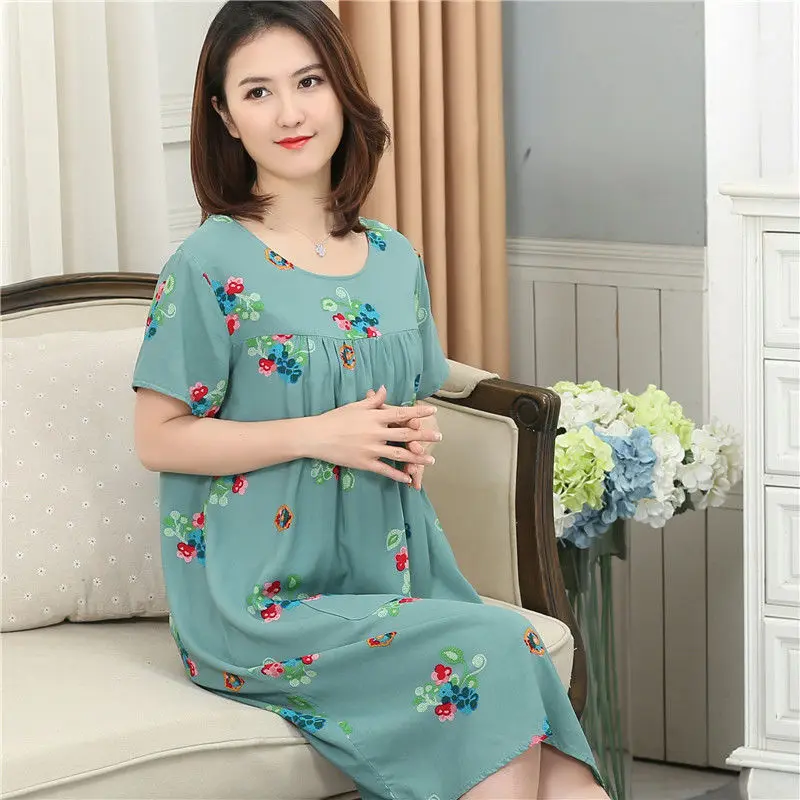 Ночная рубашка женская с коротким рукавом мама летняя Домашняя одежда большой размер тонкий хлопок Мягкая Домашняя одежда Мода - Цвет: Style 18