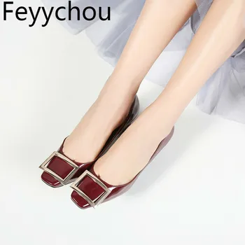 

Women's Pumps Med Heels Spring Autumn Patent Leather Square Toe 2019 New Sexy Fashion Casual Party Wedding Black Big Size 34-44