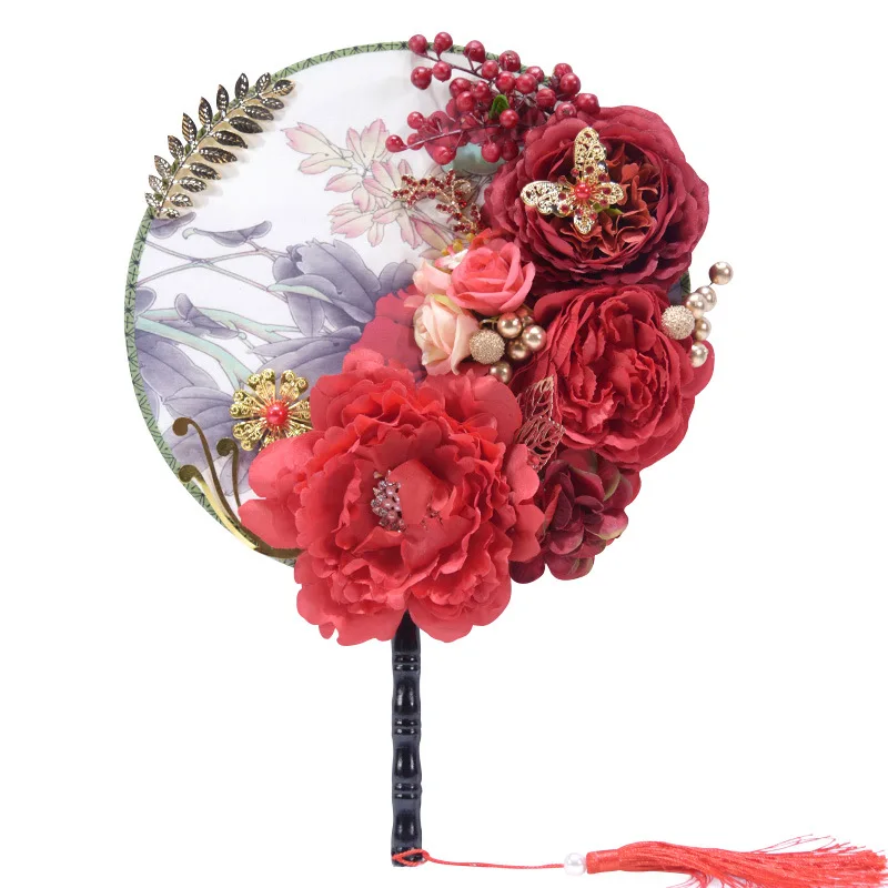 Kyunovia палочка вентилятор букет с кристально красного цвета, цветки пиона и Розы Шелковый Свадебный букет Большой Свадебный букет D28