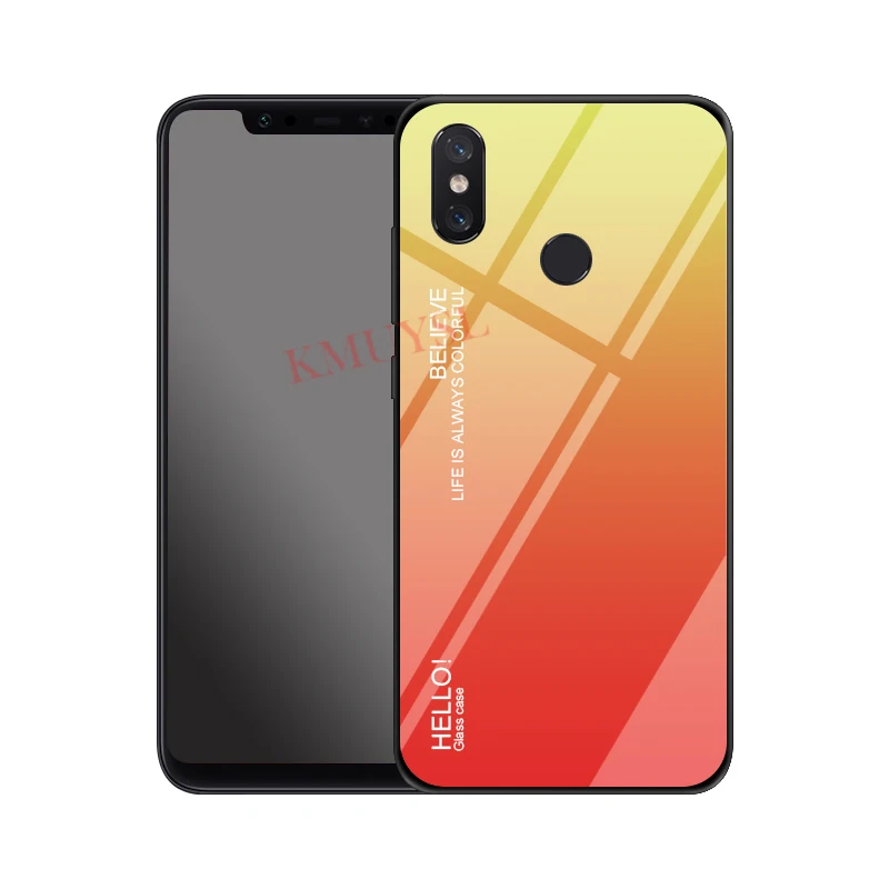 Цветной градиентный чехол из закаленного стекла для Xiaomi Mi 8 Lite A2 A1 5X 6X Max 3 на Redmi 6A 5 Plus S2 Note 5 6 Pro 4X чехол Fundas - Цвет: Gradient Yellow