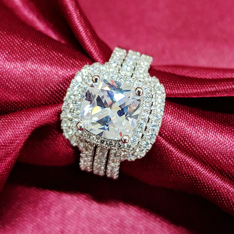 Kopen 2020 Nieuwe Ontwerp Luxe 3 Pcs 925 Sterling Zilveren Ring Kussen Cut Engagement Wedding Ring Voor Vrouwen LR4308S