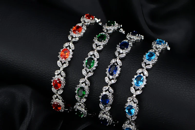 BeaQueen элегантные турецкие 925 пробы серебряные женские ювелирные изделия овал, куб, цирконий цветок браслет для роскошных свадебных вечеринок B066