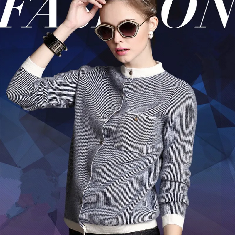 

Spring And Autumn Women's Cardigan Short Style Sweater Female Striped Sweater Coat Thick Mandarin Collar