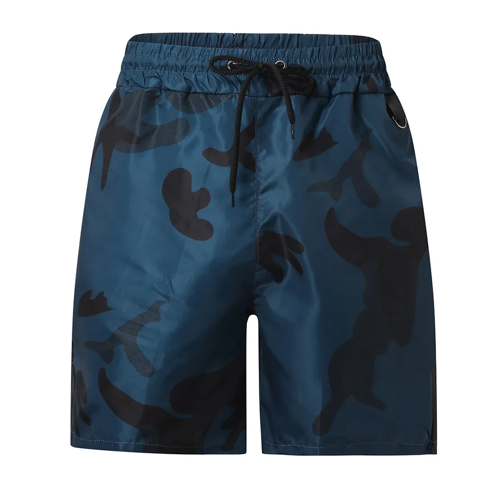 Hot Sale Men's Shorts Sports Camouflage Jogging Elasticated Beach Mid Waist Drawstring Short Boardshorts Fashion Brand - Цвет: Blue