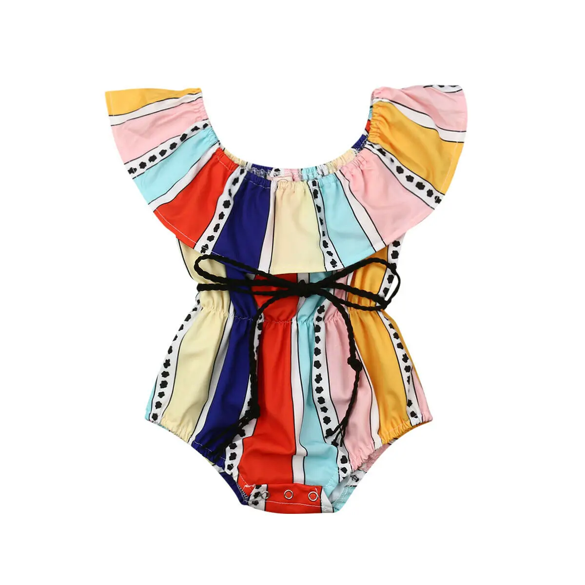 

2019 Newest Hot Summer Newborn Infant Baby Girls Colorful Stripe Clothes Ruffle Bodysuits Jumpsuit Outfits Sunsuit With Belt