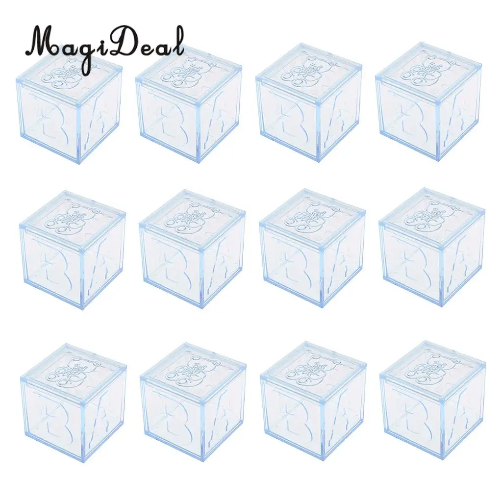 MagiDeal 12 шт Пластиковые прозрачные детские квадратные подарочные коробки для шоколада и конфет для дня рождения, крещения, вечерние, 4,5 см/5 см - Цвет: Blue 2