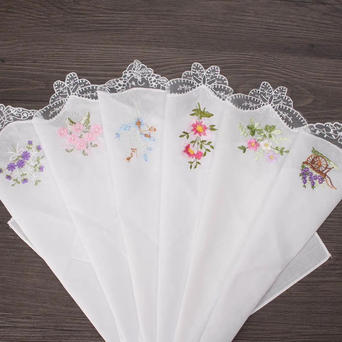 6 pcs/lot Flower Handkerchiefs 100 Cotton 28*28cm Napkin Embroidered