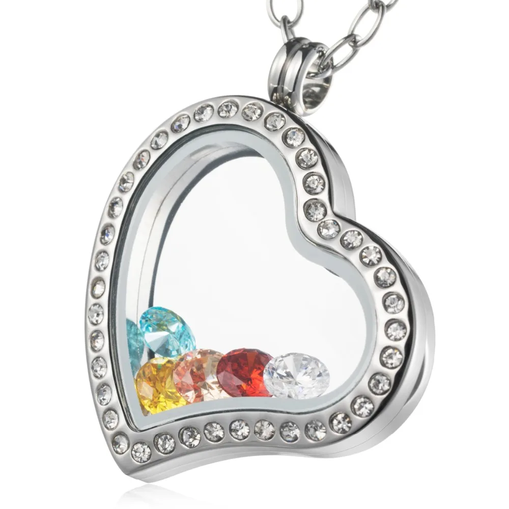 

High Quality promotional heart Floating Locket Necklace 316L Stainless Steel Memory Locket Necklace