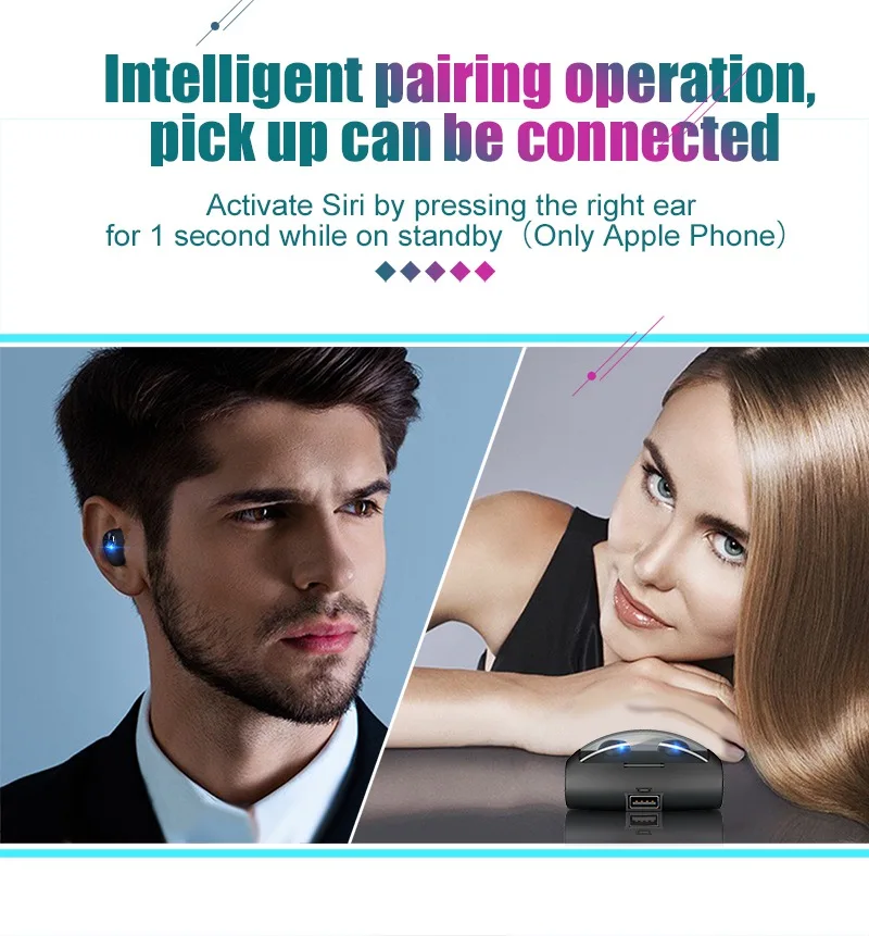 Mini Wireless Headphones Bluetooth Headset Noise Cancelling Earbuds TWS Stereo Earphone With Mic Charging box Bass Headphones