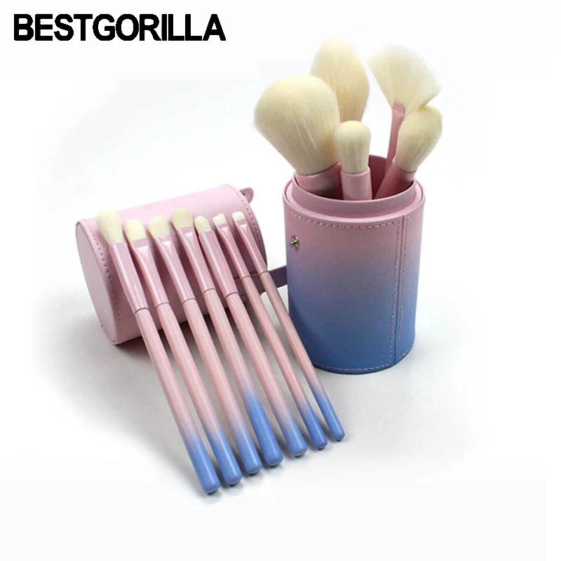 

BESTGORILLA New Gradient Pink Color Professional Makeup Brushes Set Pro 12pcs Cosmetic Brush Set with Cylinder Leather Bag