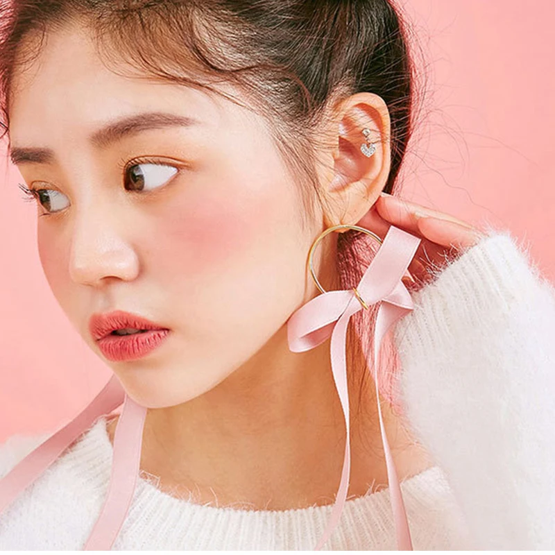 

New Arrival Lovely Drop Earrings for Girls Sweet Korean Style Ribbon Dangle Earrings Bowknot Long Tassel Ear Accessories EA388