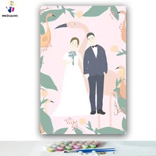 DIY цветные картинки по номерам с цветами Фламинго стиль свадебные фотографии Картина Рисунок Живопись по номерам Обрамленный дом