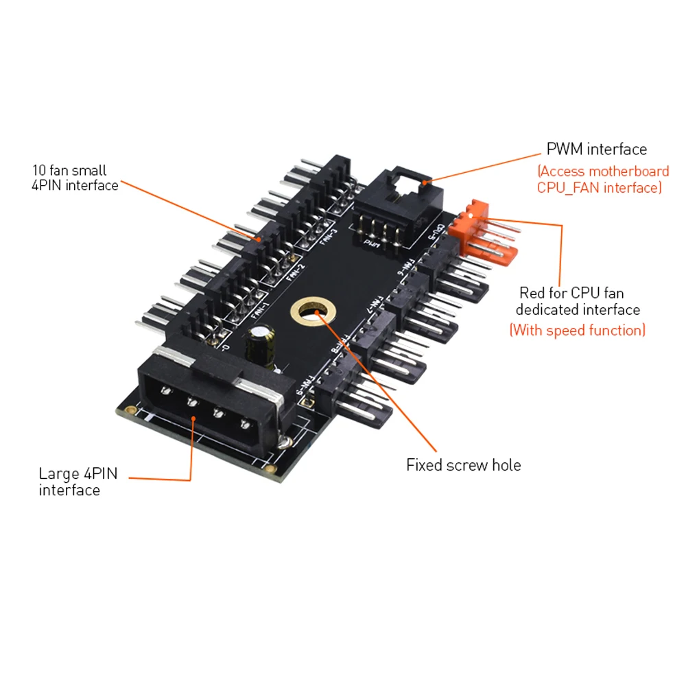 En-Labs Вентилятор охлаждения Системы 10 каналов Процессор Molex 4pin PWM разветвитель вентилятора концентратор Мощность Удлинительный кабель, 4 Pin обратная 3 pin 2pin вентилятор