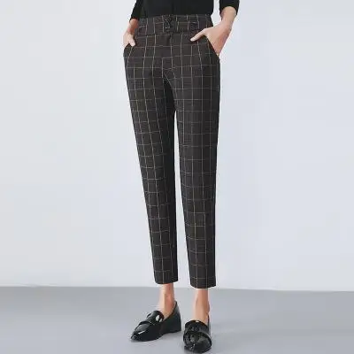 Костюм брюки женские клетчатые формальные офисные рабочие брюки размера плюс 4XL Femme Pantalon Большие размеры элегантные брюки высокое качество - Цвет: plaid