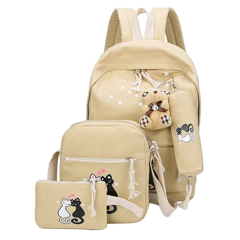 de mochilas para bolsos lona con estampado de gato bonito, mochilas escolares para niñas y adolescentes, 5 uds. _ - AliExpress Mobile