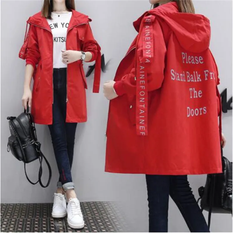 

2019 New Korean Spring Autumn Long Hooded Trench Coats Female Outerwear Loose Baseball Uniform Windbreaker for Women X351