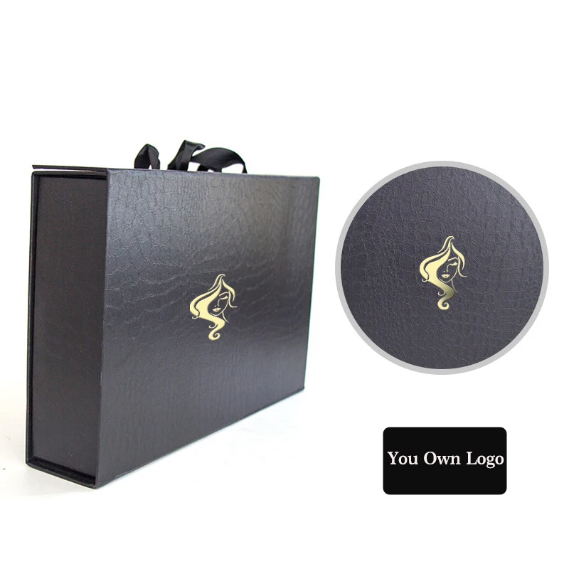 

5Pcs Hair Extensions Bundles Paper Packaging Boxs Size 33x21.5x6.5cm Hard Cardboard Boxes Custom Brand Name Logo Stickers