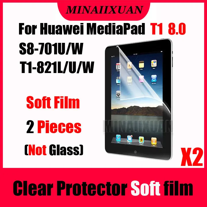 

2Pcs Clear Screen Protective Soft Film (NOT Glass) for Huawei Mediapad T1 8.0 S8-701U S8-701W T1-821W T1-821L/U/W T1-823L Tablet