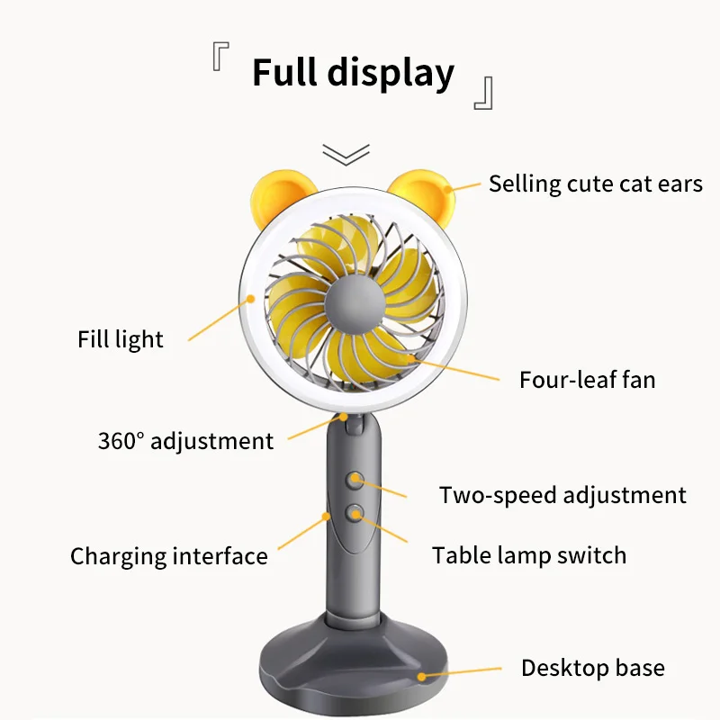 Мини-вентилятор с USB портом ручной светодиодный вентилятор для заливки света подставка для мобильного телефона Настольный заряжаемый