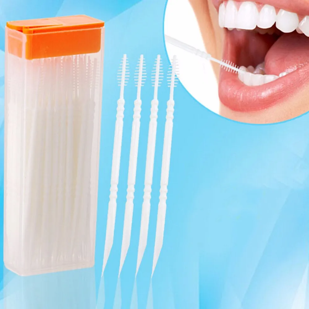 50 шт./упак. 2 way стоматологический для ротовой полости зуба Палочки Пластик нити для зубов, зубочистки с Портативный чехол Цвет в случайном порядке