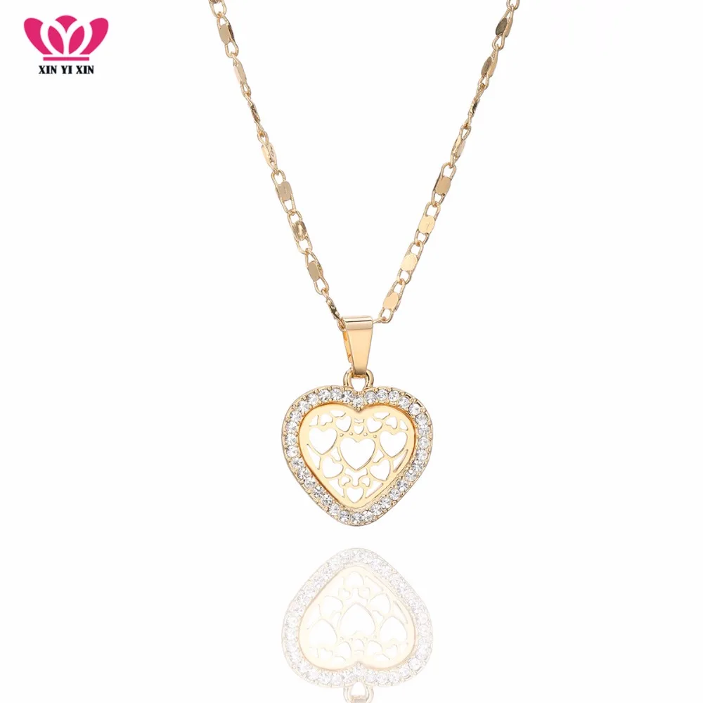 

Wholesale Tiny Hollow Heart Crystal Pendant Choker Necklace For Women Gold Color Wedding Engagement Jewelry Clavicle Necklace