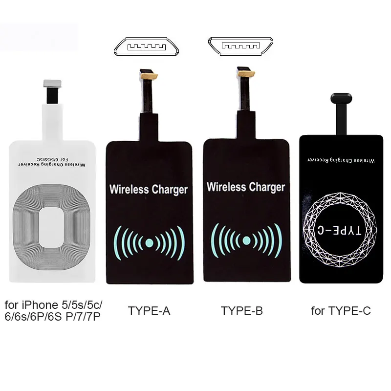 Новинка Qi Беспроводное зарядное устройство приемник Pad катушка для iPhone 5 5S SE 6 6S 6splus 7 Plus беспроводной зарядный адаптер коврик для Andriod type C