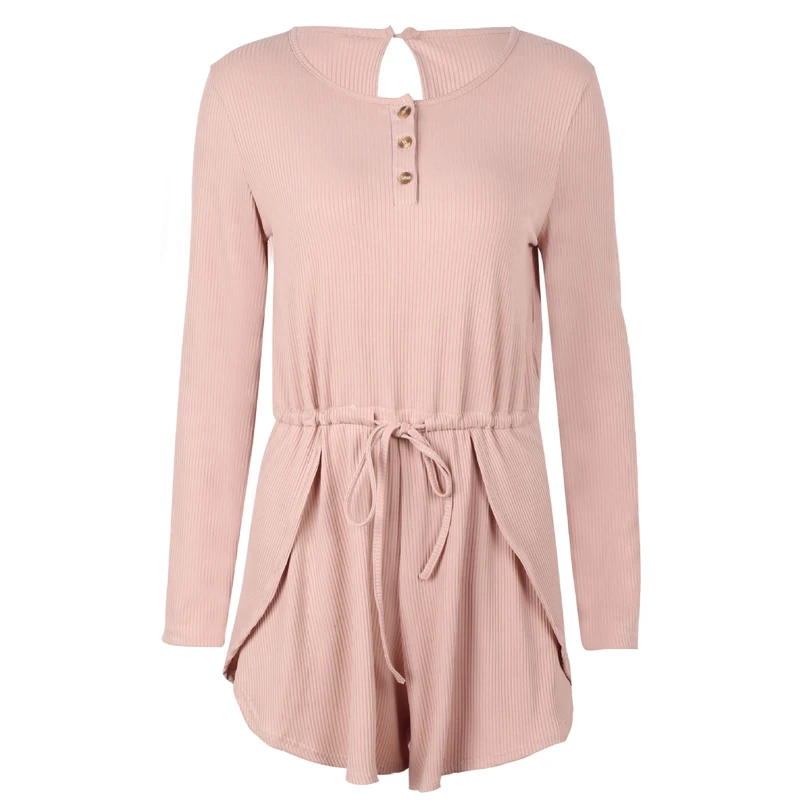 ENbeautter Для женщин Playsuit Новая Осенняя Повседневная Свободные длинным рукавом твердых яма полосы Комбинезоны женские осеннее платье ползунки