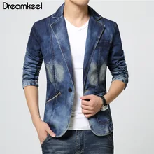 Весенний модный бренд мужской блейзер Мужской трендовый джинсовый костюм повседневный костюм джинсовая куртка мужская приталенная джинсовая куртка костюм мужской