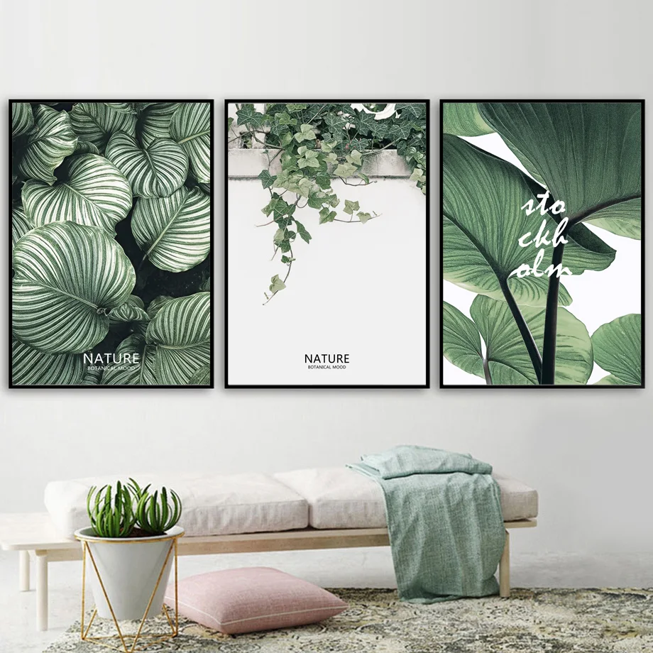 Nordic Posters And Prints Watercolor Tropical Green Leafs Wall Art Canvas Painting Wall Pictures For Living Room Bedroom Decor