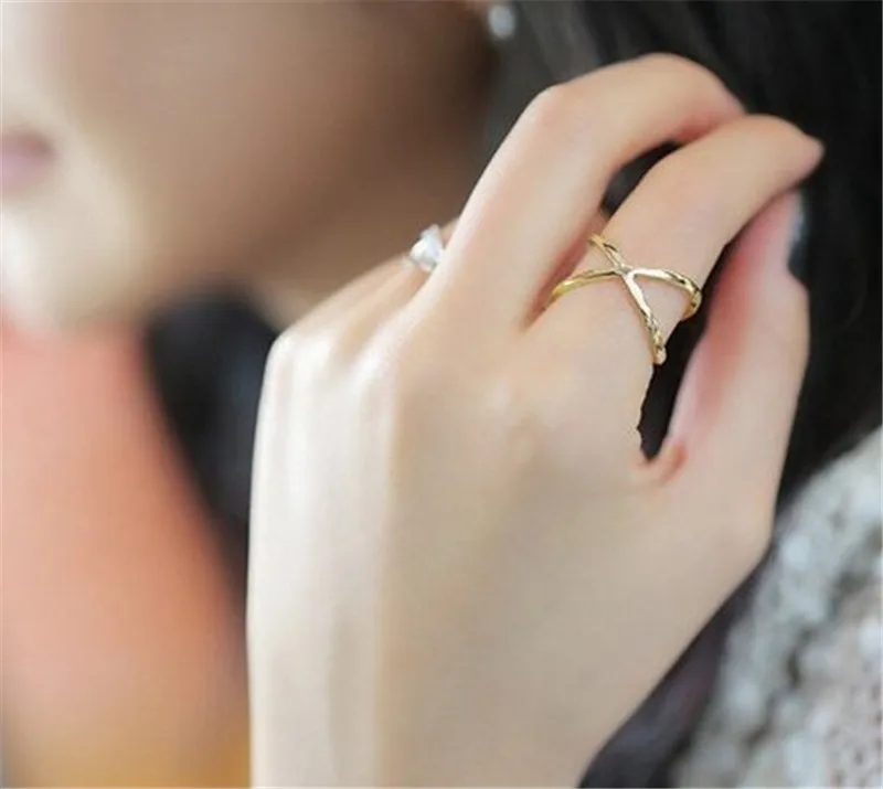 New Fashion Simple Design Gold Plated X Cross Hollow Rings For Women perfect Gift free shipping