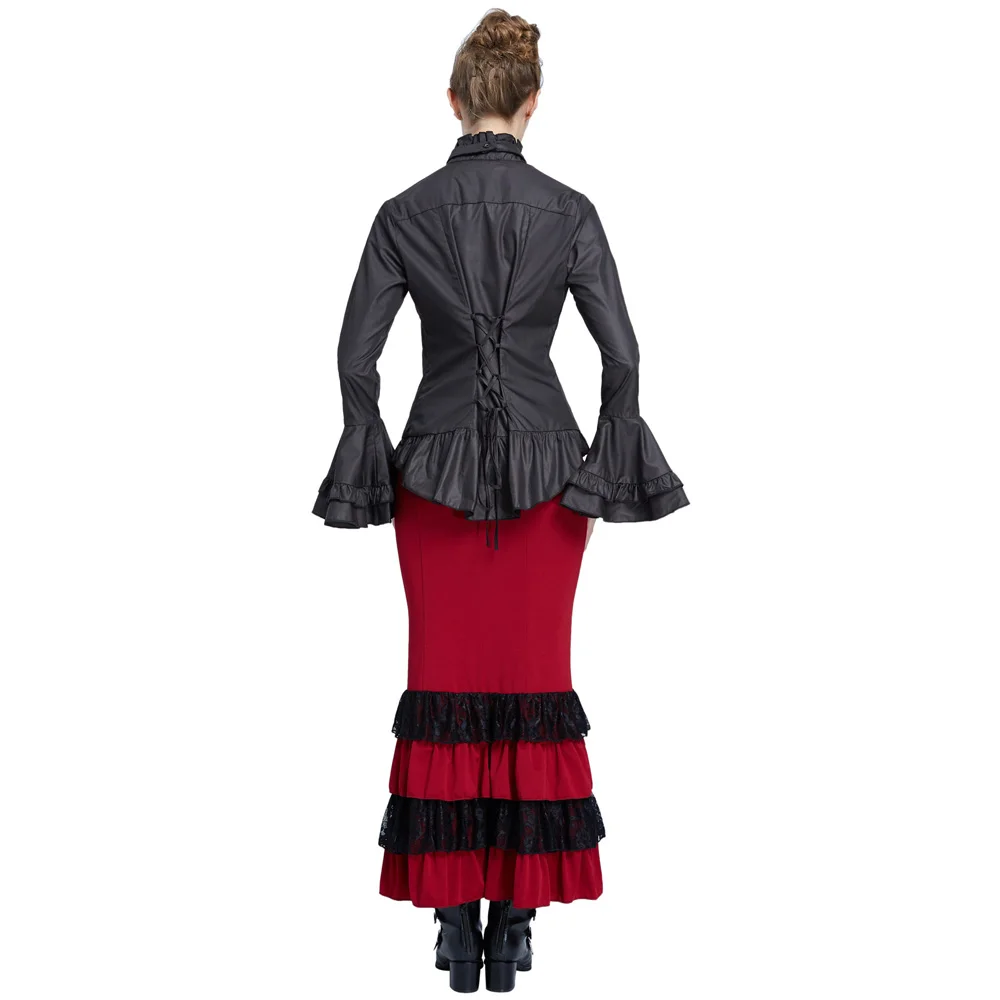 Женская юбка макси, кружевное, украшенное оборками, юбка-карандаш в стиле «Русалка», длинная, элегантная, Ретро стиль, готическая юбка