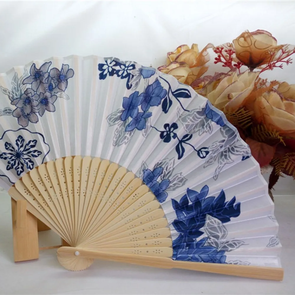 

Portable Chinese Style Fan Foldable Home Decorative Fans Women's Hand Held Satin Fan with Bamboo Frame Household Decor Craft