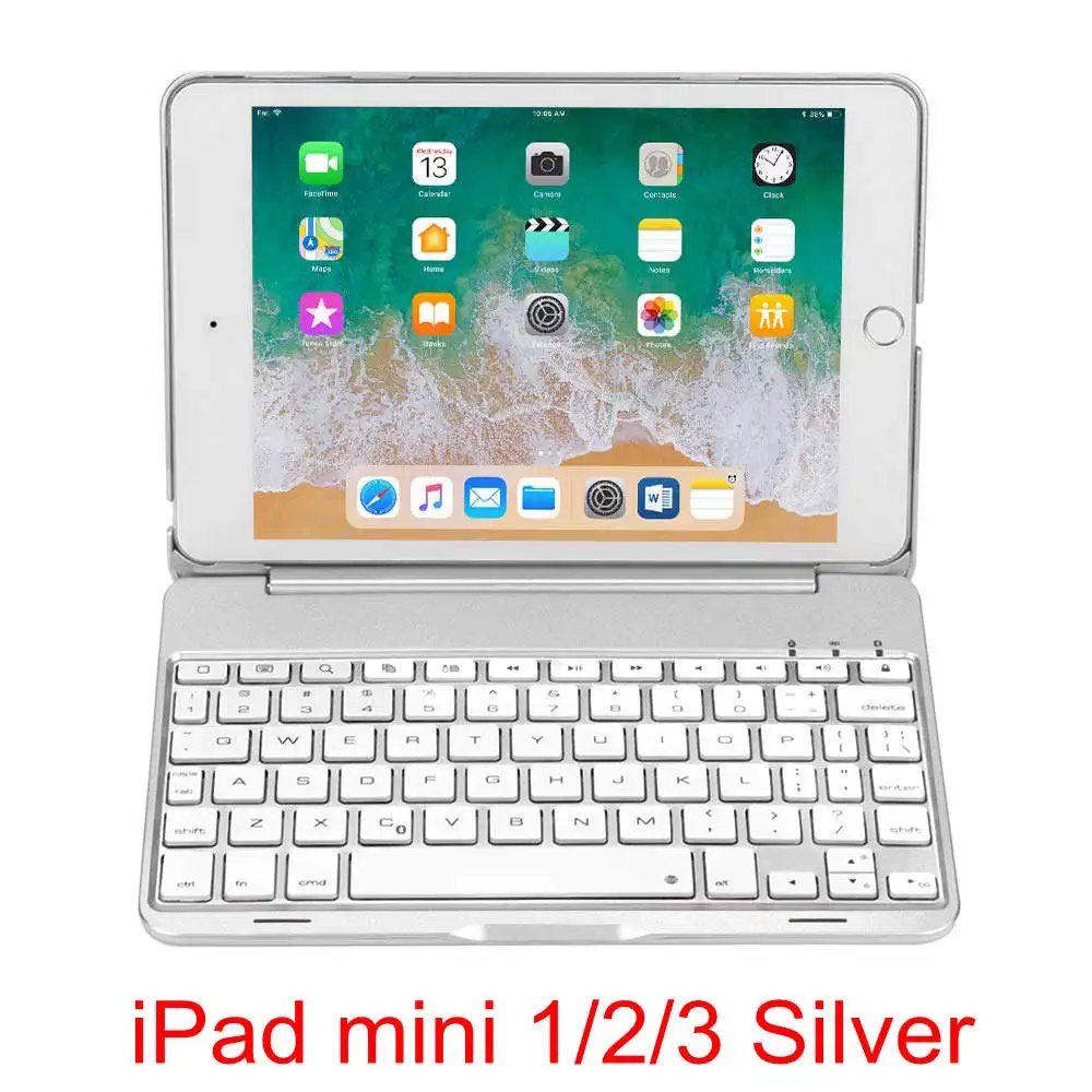 Mini 1 2 3 Silver Для iPad mini 2/3/4/5 чехол 2 в 1 тонкий 7 цветов светодиодный подсветкой Подсветка раскладушка Смарт Алюминий Беспроводной Bluetooth клавиатура чехол - Цвет: Mini 1 2 3 Silver