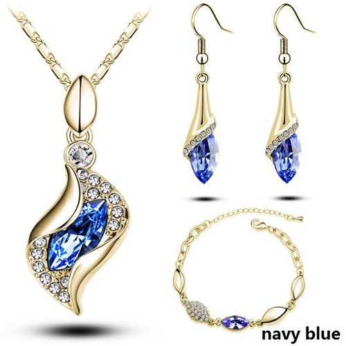 Austrian Crystal Jewelry Set Chain Horse Eye Pendant Necklace Bracelet Earrings Wedding Jewelry Sets Women